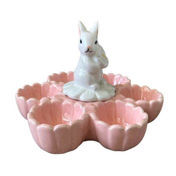 10 STRAWBERRY ST Easter Bunny Ceramic 6 Egg Holder Pink & White Spring NEW - Picture 2 of 10